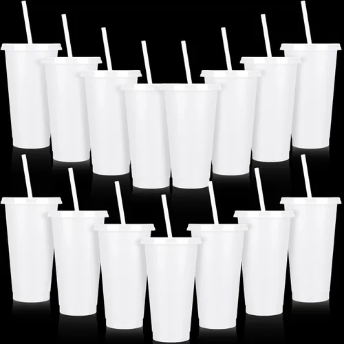 Miniatura 10 de Bokon 60 Juegos de Vasos con Popote y Tapa al Por Mayor, Vasos de Plástico Reutilizables de 24 oz con Tapas y Pajillas, Botella de Agua, Taza