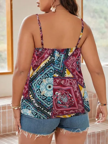 Miniatura 2 de SOLY HUX Women's Plus Size Top Summer Boho Print Cami Tops V Neck Spaghetti Strap Camisole