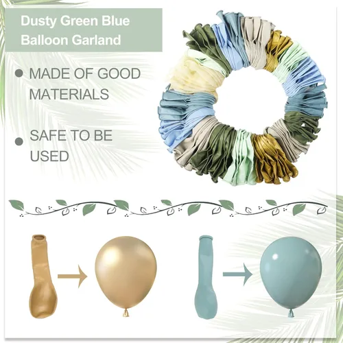 Miniatura 3 de Amandir Kit de Arco de Guirnalda de Globos Azul Polvoriento Verde de 173 Piezas, Globos de Confeti Azul Neblina Niebla Azul Ceniza Niebla Verde