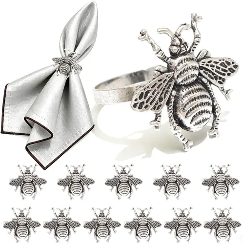 Miniatura 10 de Juego de 12 servilleteros de elefante de metal plateado para playa, boda, baby shower, reunión familiar, cumpleaños y safari africano
