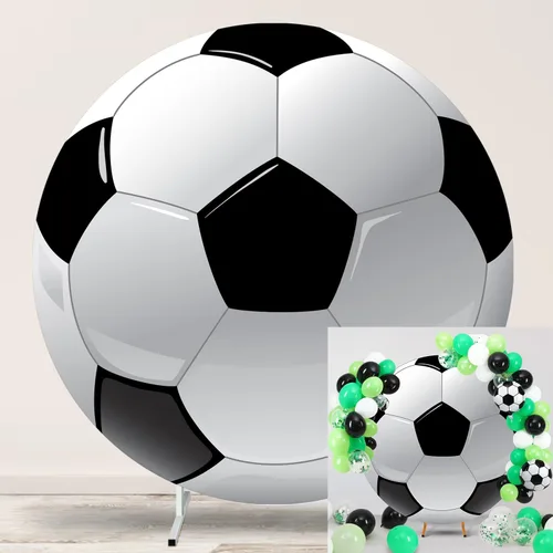 Miniatura 4 de Fondo redondo de fútbol de 6.5 pies, telón de fondo de arco temático deportivo para fiesta y fotografía, decoración de cumpleaños, campo de fútbol