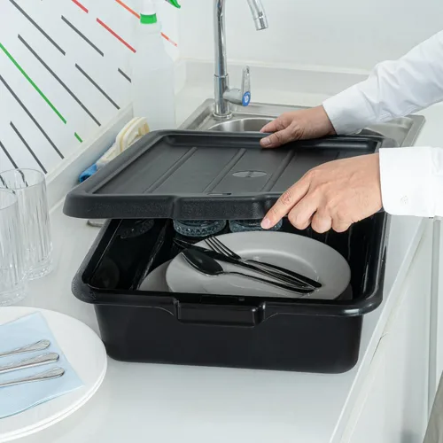 Miniatura 5 de Restaurantware - Solo tapa: RW Clean 23.2 pulgadas x 16.9 pulgadas, 1 tapa a presión para caja de autobús - Con asas, tapa de plástico negro