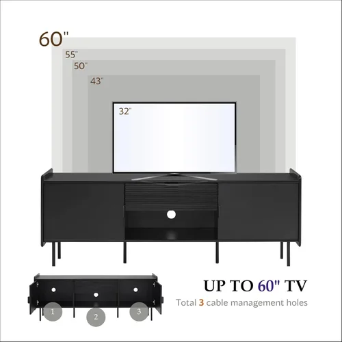 Miniatura 8 de Furniture of America Marcelline - Mueble moderno de TV de 60 pulgadas con estantes y cajón, centro de entretenimiento para televisión de 60 Negro