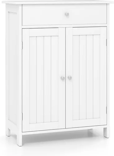 Miniatura 11 de Tangkula Gabinete de Almacenamiento para Baño, Organizador de Piso Independiente con 2 Puertas y 1 Estante Ajustable, Muebles Modernos para Baño