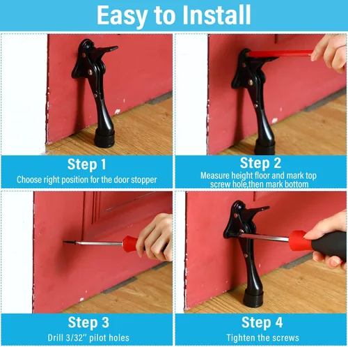 Miniatura 6 de Moxweyeni 6 topes de puerta resistentes para la parte inferior de la puerta, tope de puerta de metal con puntas de goma ajustables, reemplazo