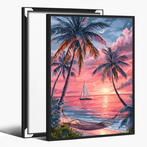 Beach Pictures Wall Art Coastal Cowgirl Room Decor Red sunset beach palm tree poster Preppy Decor Summer Tropical Ocean Art Canvas Print For Teen