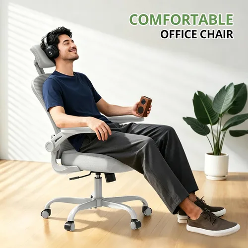 Miniatura 7 de Silla de Oficina Ergonómica para Escritorio, Capacidad de 330 Libras, Silla de Computadora de Respaldo Alto para Largas Horas Cómoda, Silla Gris