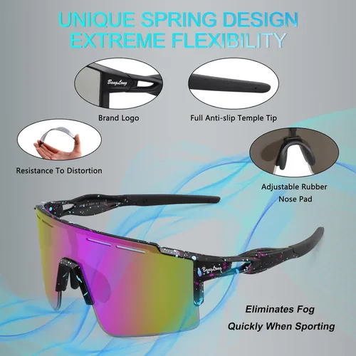 Miniatura 2 de BangLong Gafas de sol de ciclismo polarizadas deportivas para hombres y mujeres con 3 lentes intercambiables para correr gafas de béisbol
