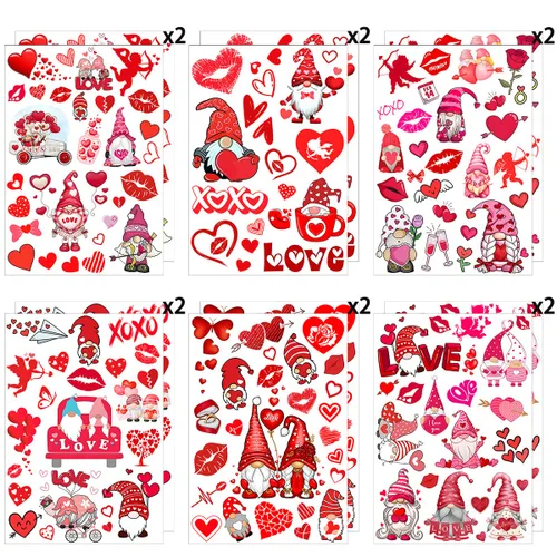 Miniatura 3 de 12 hojas de tatuajes temporales de corazón de San Valentín para mujeres, suministros de fiesta del día de San Valentín, corazón rojo, amor, labio