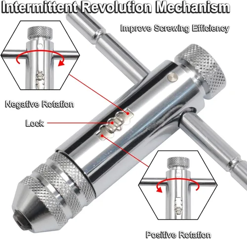 Miniatura 4 de KOOTANS Llave de grifo con mango en T de trinquete + 5 piezas M3 M4 M5 M6 M8 Tornillo de máquina de rosca métrica de fresado en forma de T, juego