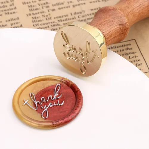 Miniatura 6 de Yoption Sello de cera con texto en inglés "Thank You", sello de cera vintage con cabeza de latón y empuñadura de madera para bodas, fiestas