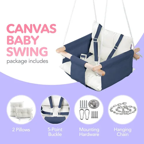 Miniatura 3 de CaTeam - Columpio de lona para bebé, silla colgante de madera con cinturón de seguridad, silla de columpio para bebé duradera, columpio