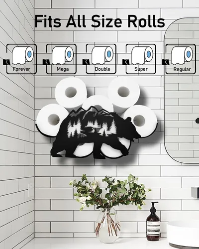Miniatura 6 de Bear - Almacenamiento de papel higiénico de pared de metal, divertido soporte de papel higiénico negro, soporte de papel de metal decorativo