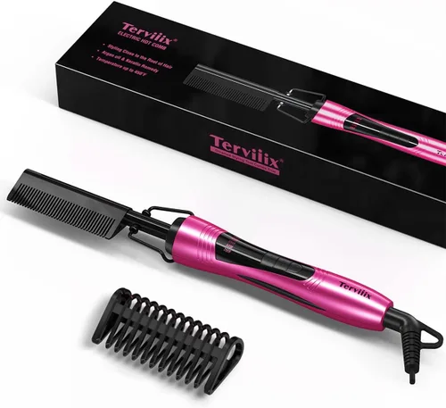 Hot Comb Electric de Terviiix, peines de presión para cabello negro natural, pelucas y barba, peine alisador antiquemaduras con dientes infundidos