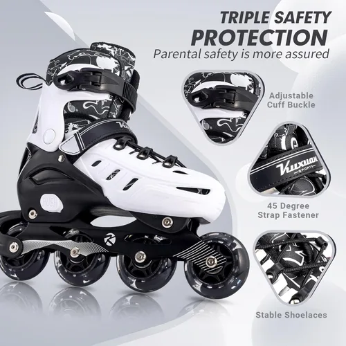 Miniatura 4 de Kuxuan skates Patines en línea ajustables para niños, jóvenes y adultos, patines iluminadores con ruedas iluminadas Negro