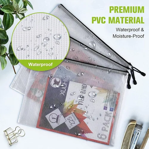 Miniatura 6 de Bolsa de malla con cremallera, 6 bolsas de malla de plástico impermeable con cremallera, bolsa de documentos de tamaño B4, bolsas extra grandes
