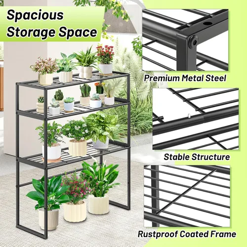 Miniatura 3 de Soporte de metal para plantas para interiores y exteriores, 3 niveles en maceta, estante para plantas, estante de exhibición de macetas resistente 3