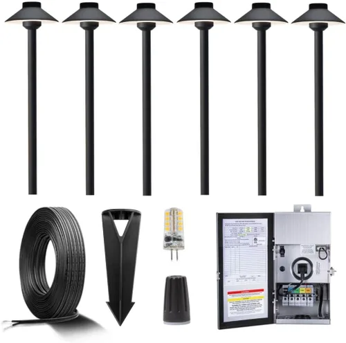 Miniatura 15 de Gardenreet Luces de camino de latón para exteriores, iluminación de camino de paisaje de bajo voltaje con cable, luz LED de pasarela de 12 V
