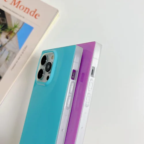 Miniatura 5 de Compatible con Neon Phone Rectangle iPhone 14 Funda para mujer, diseño de lujo de fluorescencia brillante, flexible, suave, delgada, de gel de goma