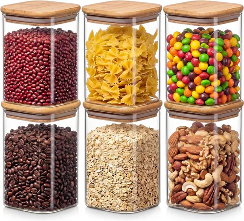 Miniatura 10 de 37oz 4PCS Frascos de almacenamiento de vidrio con tapas, tarros de vidrio con tapas para despensa, recipiente cuadrado para galletas, nueces