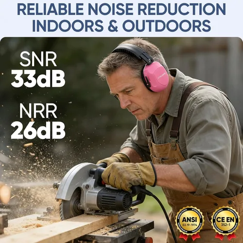 Miniatura 2 de TICONN Noise Cancelling Ear Muffs for Adults, SNR 33dB Hearing Protection, Adjustable Safety Earmuffs for Construction