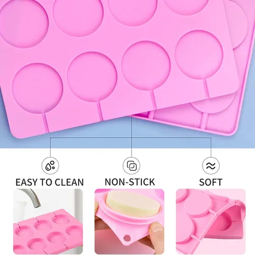 Miniatura 3 de Moldes de silicona para piruletas, moldes grandes de 8 capacidades, moldes redondos de chocolate duro, moldes de hielo, ideales para piruletas