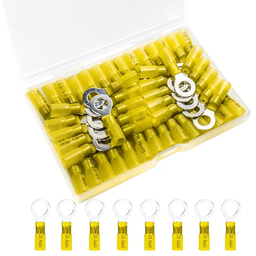 Miniatura 7 de 50 unidades de conectores de cable termorretráctiles, terminales de anillo impermeables de 12-10 AWG, terminales de cable de 12-10 AWG de 1/4" (M6)