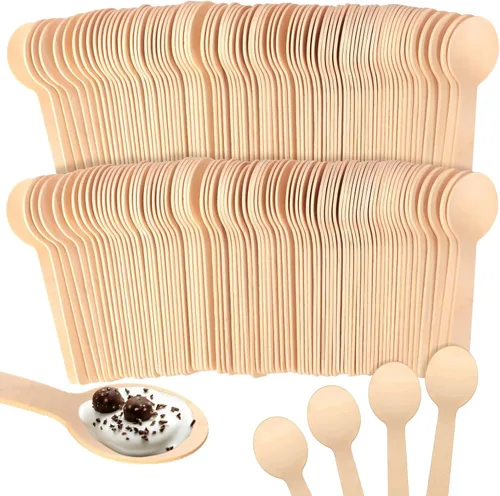Miniatura 11 de Cucharas desechables mini de madera saboreadoras Cucharas de helado Cucharas de muestreo (150, 3.75 pulgadas)