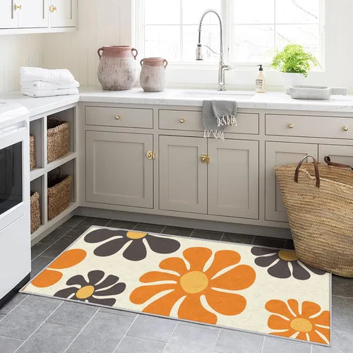 Vintage Floral Runner Rug Washable Non Slip, Bohemia Retro Flower 2x4 Runner Rug for Hallway, Vintage Floral Home Decor, Kitchen, Bedroom, Entryway,