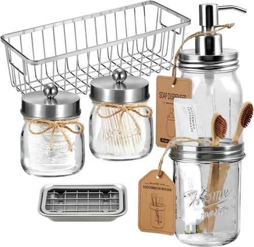Miniatura 11 de SheeChung. - Conjunto de accesorios para baño de frascos Mason, juego de 6 unidades. Negro