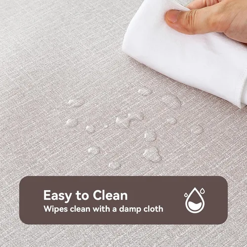 Miniatura 2 de Romanstile Mantel de PVC 100% impermeable, cuadrado, a prueba de derrames de aceite, resistente a las manchas, manteles de plástico fáciles de Beige