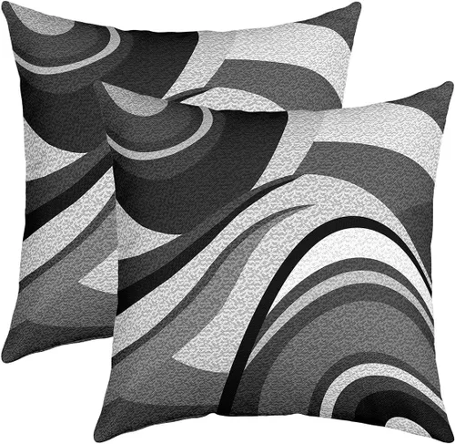 Miniatura 5 de Feelyou Juego de 4 fundas de almohada geométricas reversibles para exteriores de 16 x 16 pulgadas, diseño geométrico de rayas negras y grises, juego