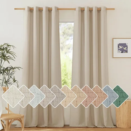 Miniatura 39 de NICETOWN Cortinas de lino natural con textura de lino para dormitorio, mezcla de lino rústica con ojales en la parte superior, semitransparentes