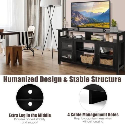 Miniatura 8 de Tangkula Soporte de TV de granja para televisores de hasta 65 pulgadas, mesa consola de TV de madera con 2 gabinetes y 4 estantes, muebles de sala