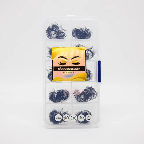 Miniatura 48 de Extensiones de pestañas 20D, 25D. 500 abanicos de pestañas prefabricados. Extensiones de pestañas. Hechas a mano (20D - rizo D - 0.03, 0.55 pulgadas)