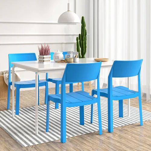 Miniatura 3 de VECELO Paquete de 4 sillas de comedor de plástico, sillas de patio apilables para uso en interiores y exteriores en cocina, junto a la piscina,