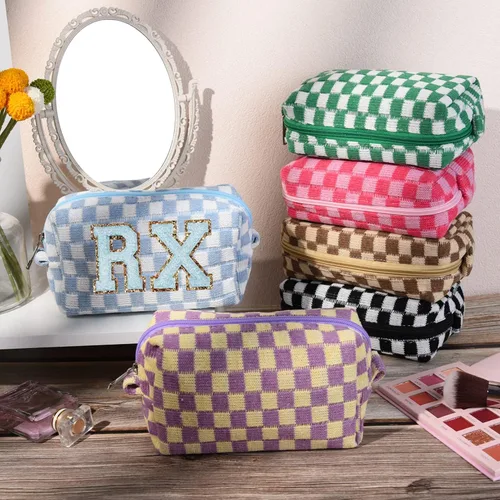 Miniatura 4 de SOIDRAM 6 Piezas Bolsa de Maquillaje a Cuadros Preppy Bolsa de Cosméticos a Granel Rosa Negra Bolsa de Maquillaje Personalizada Bolsa de Viaje de 6