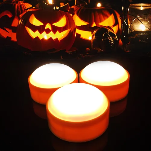 Paquete de 3 luces de calabaza de Halloween con control remoto/temporizador, velas LED que funcionan con pilas, luces naranjas sin llama, velas