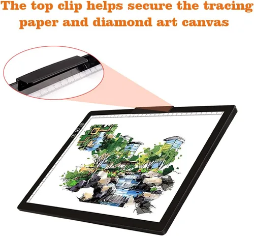 Miniatura 4 de YINGWOND Almohadilla de luz LED recargable A4 con funda acolchada, caja de luz de seguimiento con soportes elevadores y clip para papel, 6 niveles