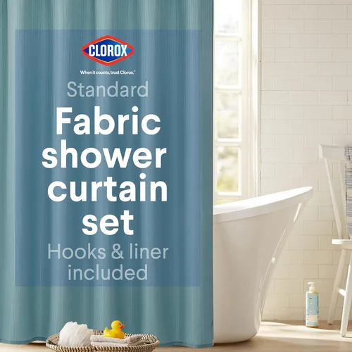 CLOROX Cortina de ducha para baño con juego de forro de PEVA impermeable y liviano, tamaño estándar para baño, con imanes con peso y 12 ganchos de