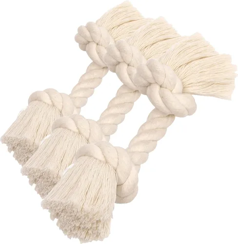 Miniatura 9 de Flossy Chews - Tirón de cuerda de 3 nudos, 100% algodón, color blanco, XL, 36 pulgadas