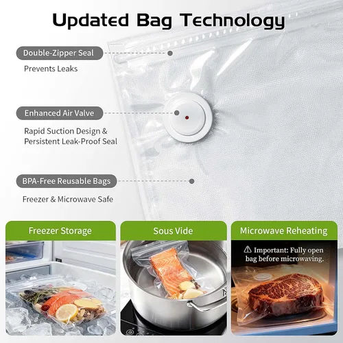 Miniatura 6 de Sellador al vacío compacto, sellador de alimentos portátil de mano con 30 bolsas reutilizables, mini máquina de sellado al vacío recargable