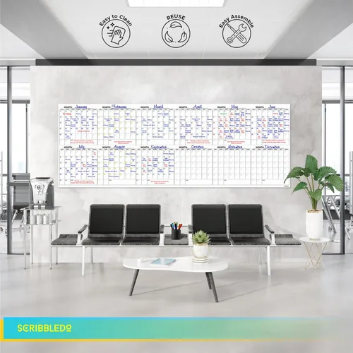 Miniatura 7 de Planificador mensual de borrado en seco extra grande de 100"x36" – Calendario de pizarra blanca de 12 meses incluye 6 marcadores de pizarra blancos