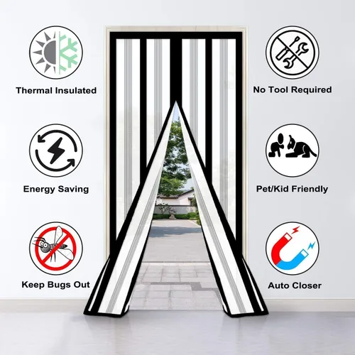 Miniatura 7 de Cortina de puerta aislada, cubierta magnética térmica para puerta, pantalla de cierre automático, privacidad magnética, manos libres para patio