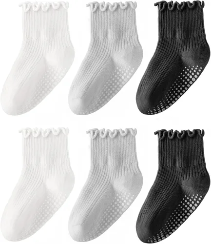 Miniatura 10 de HONGTEYA - 6 pares de calcetines con volantes para niñas, calcetines antideslizantes para bebés con agarre para niñas y niños de 1 a 2 años, 3 a 4