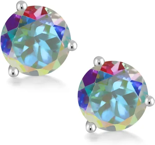 Miniatura 92 de Gem Stone King Aretes de oro de 14 quilates, 0.236 in, piedra natal redonda, Martini, 3 puntas, aretes de oro para mujer