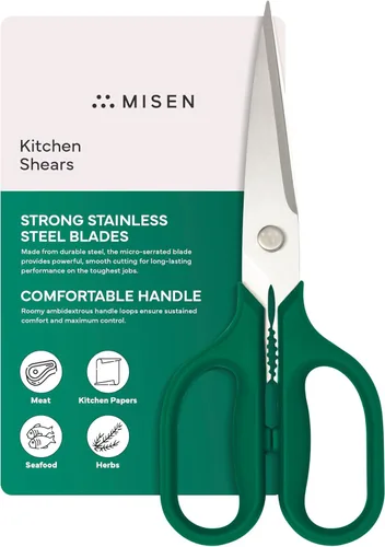 Miniatura 10 de Misen Tijeras de cocina resistentes, acero inoxidable, tijeras versátiles y fáciles de limpiar para carne, hierbas y verduras, mango ambidiestro Rojo