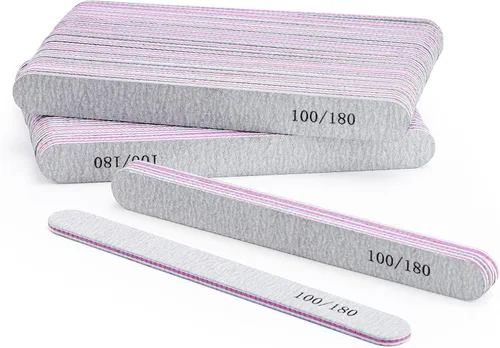 Miniatura 11 de BTYMS 25 limas de uñas para uñas acrílicas y uñas naturales, grano 100/180, pulidores de uñas negras de doble cara, limas de uñas Blanco apagado