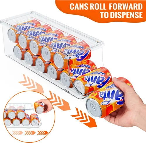 Miniatura 3 de SCAVATA Paquete de 2 organizadores de latas de soda para refrigerador, contenedor apilable de latas de alimentos enlatados, dispensador de latas