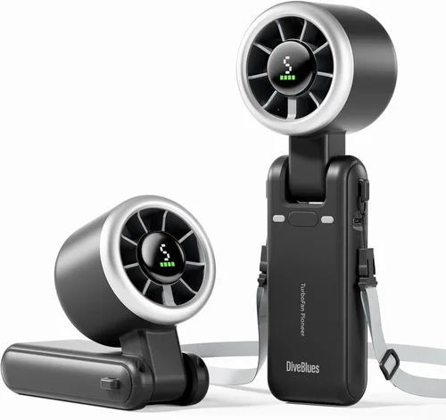 Miniatura 18 de Diveblues Ventilador Turbo Portátil de Mano, Viento de 5 Velocidades, Funciona con Batería, Hasta 12 Horas de Funcionamiento, Ventilador de Mano 3